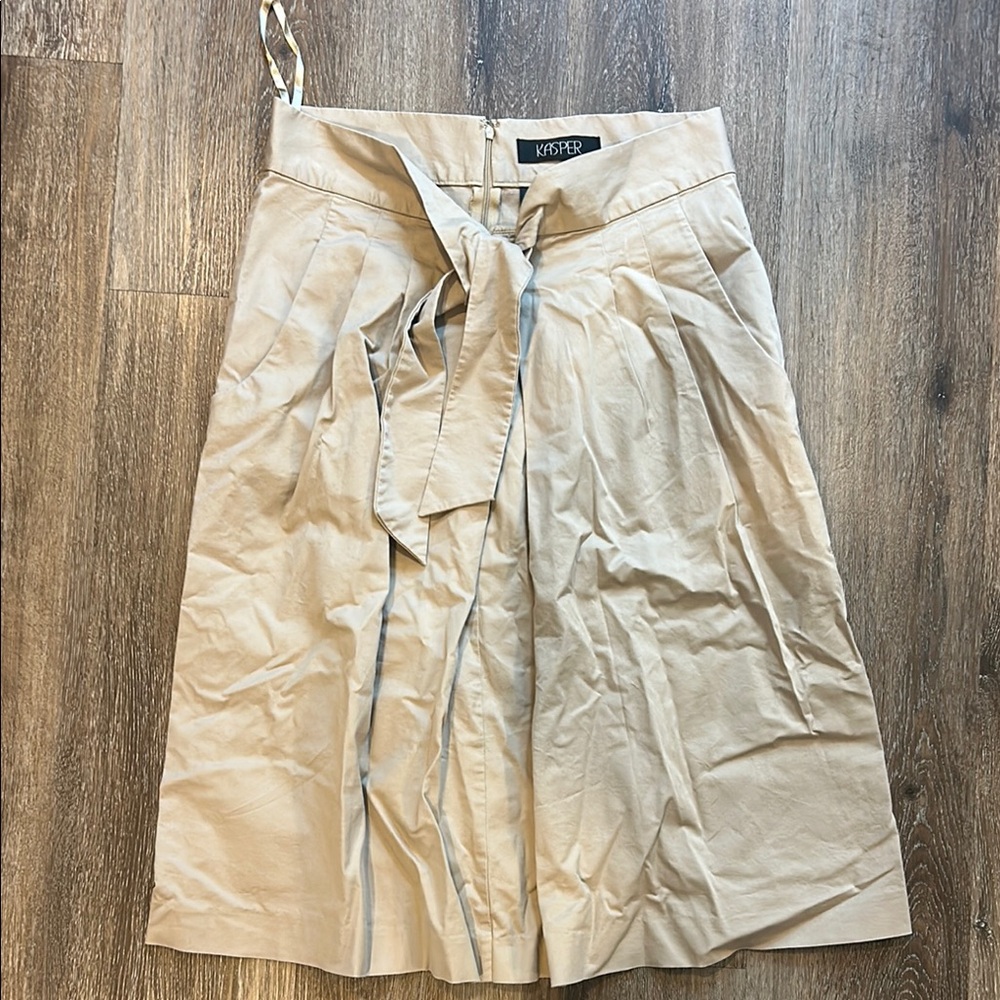 Kasper Tan Wrap Midi Skirt with Tie Front